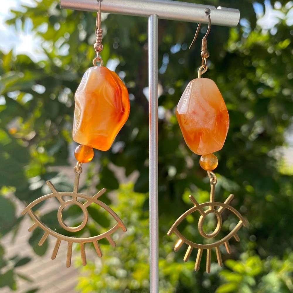 Gold and Orange Eye is Drop Earrings